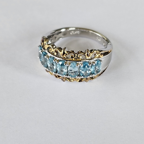 Genuine Cambodian Blue Zircon Ring Platinum over Sterling Silver Size 7! - Picture 4 of 12